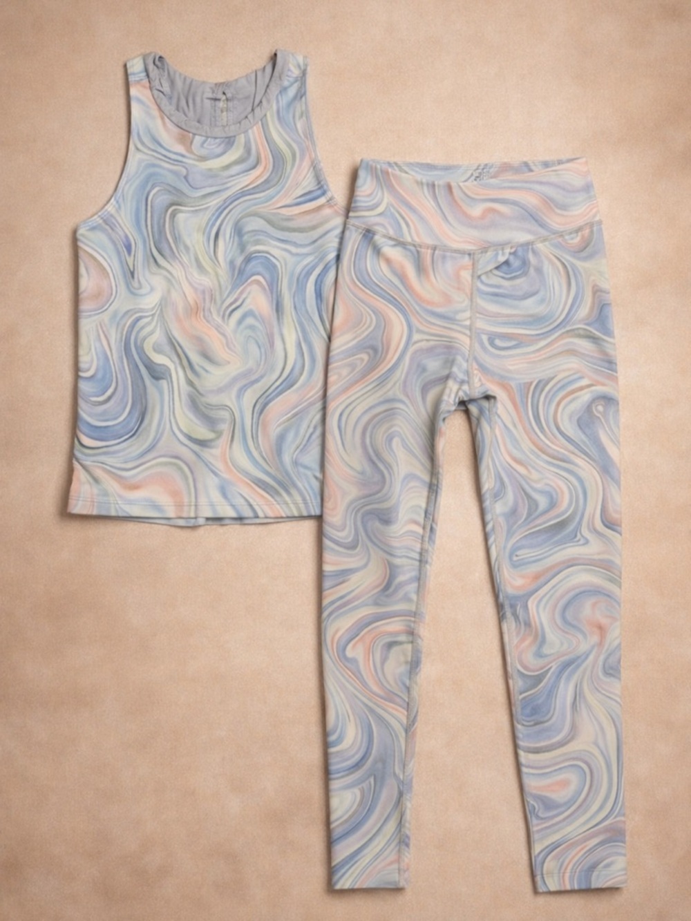 Athleta Girl Matching Set Marble Print Tank & Leggings 8/10 Top Size 12